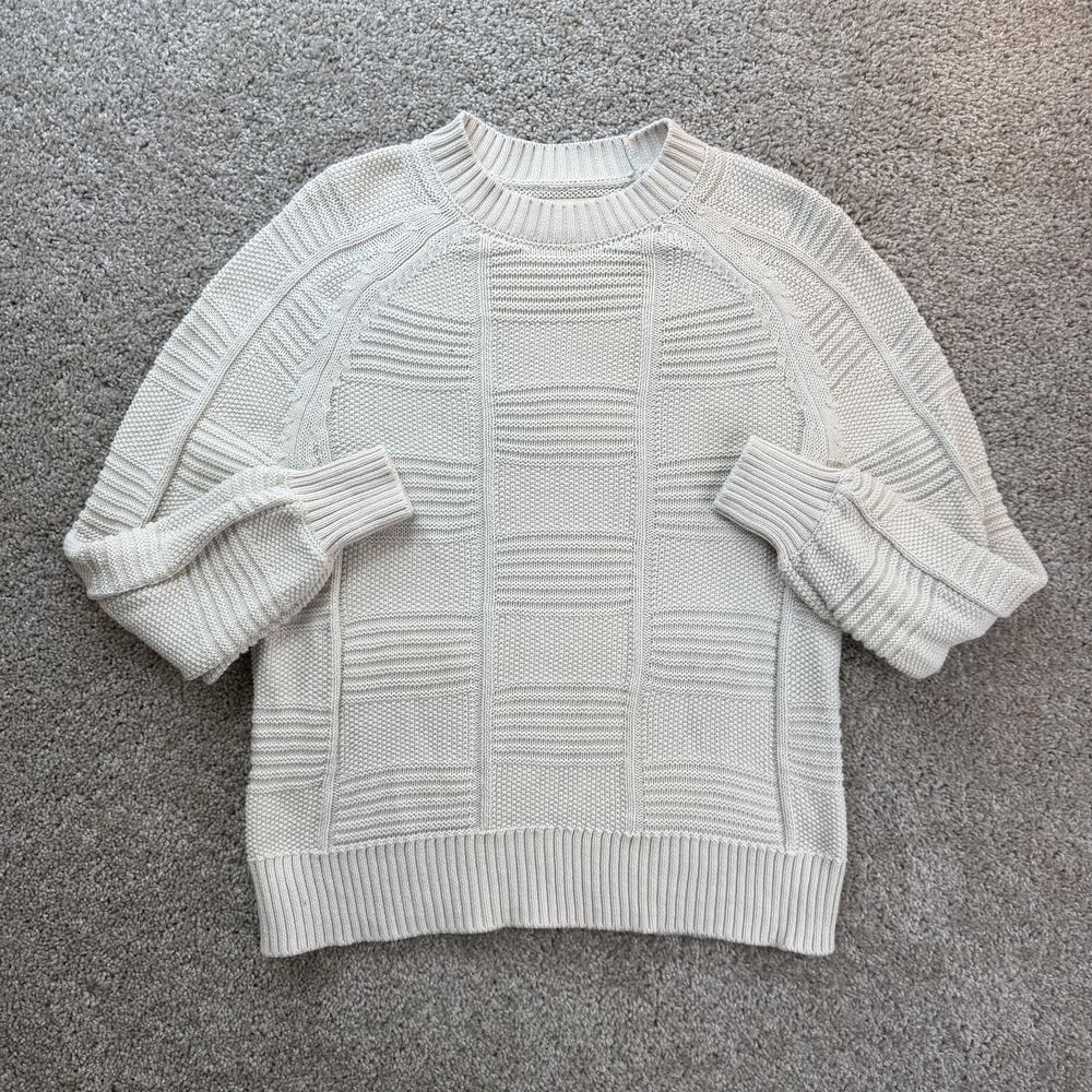 Gilded Intent Sweater Womens XS White Crew Neck Cotton Tight-Knit Pullover